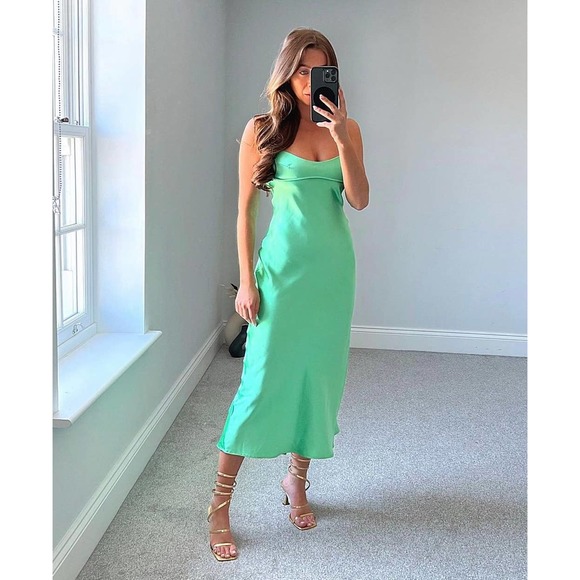Zara | Dresses | Zara Satin Effect Strappy Slip Dress Green | Poshmark